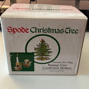 Spode Christmas Tree Village Baggage Cart Candlestick Holders